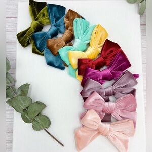 Velvet Bow Hair Clips Set - Pink, Yellow, Burgundy